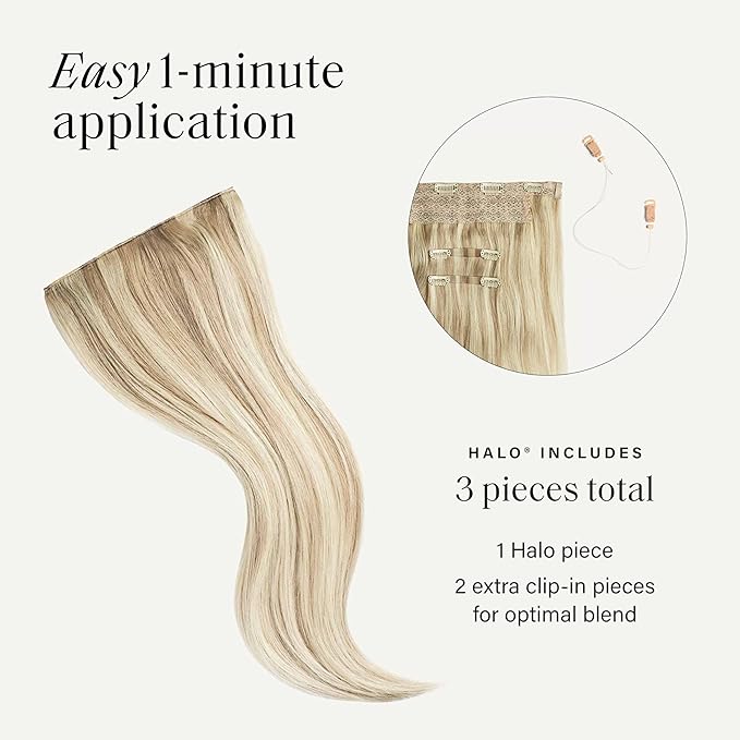 Luxy 100% Remy Human Hair – Halo Clip-In Hair Extensions –Natural Looking Volume & Length - One-Piece - Easy 5-Min Application 180 grams 20" Beige Blonde Balayage