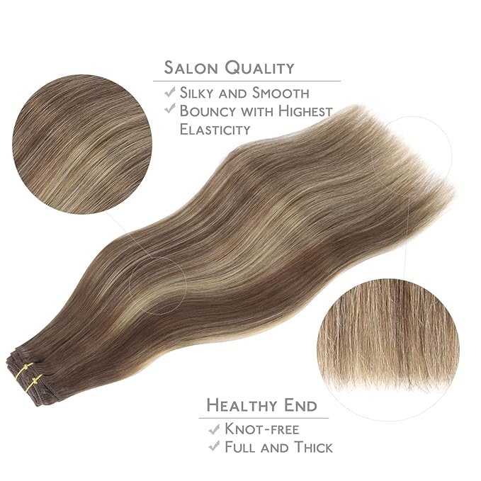 WENNALIFE Clip in Hair Extensions Real Human Hair, 20 Inch 120g 7pcs Balayage Chocolate Brown to Honey Blonde Remy Hair Double Weft Straight Natural Extensiones De Cabello Humano Con Clip Ins