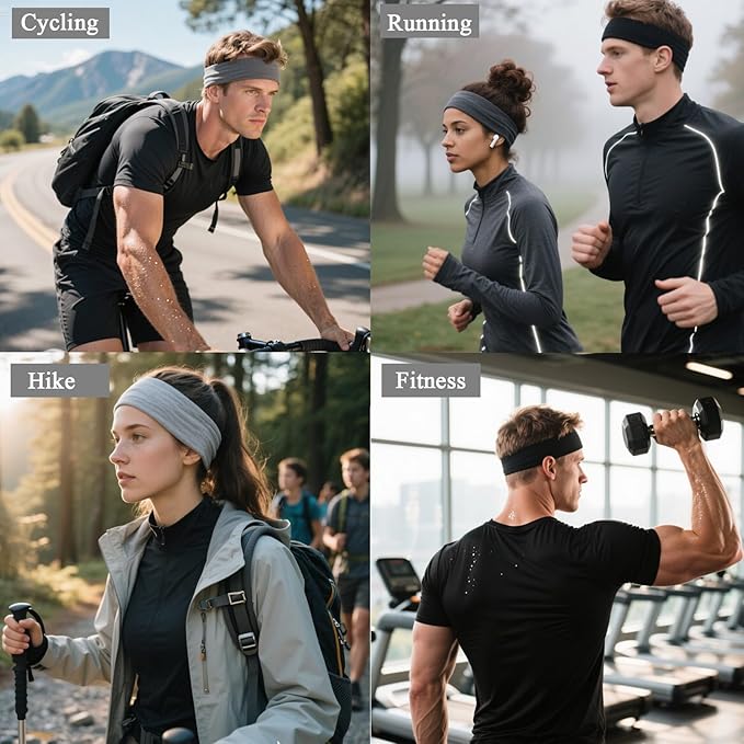 9PCS Headbands for Women and Men Stretchy Headband Soft Hair Band Fashion Head Bands for Women's Hair Workout Yoga Running Unisex Accessories Black White Gray