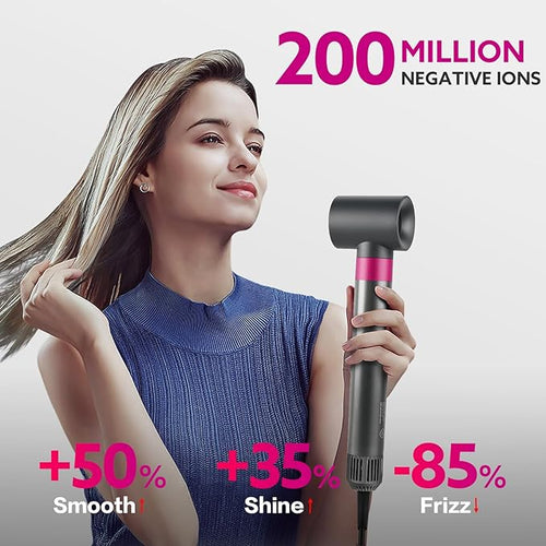5 in 1 Hot Air Brush Hair Dryer Air Styler - 110,000 RPM Fast Drying, Curling, Straightening with Ceramic Coating & Negative Ion, No Heat Damage for All Hair Types, Includes Travel Case (Red)