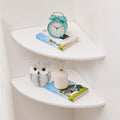 Corner Shelves, White Floating Corner Shelf, Set of 2 12inch Solid Oak Wood Wall Shelves, Round End Wall Mount with Wire Hole for Small Plant for Bedroom Kitchen, Living Room