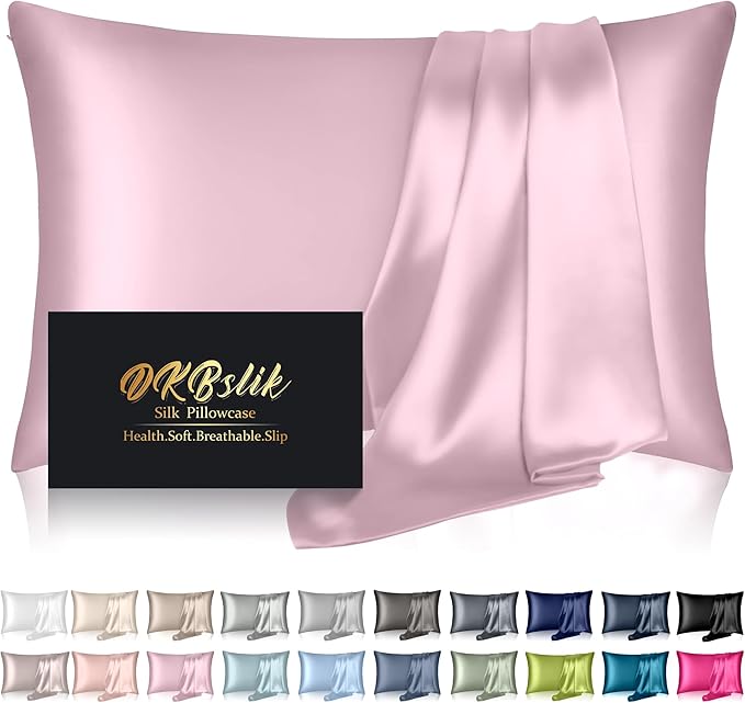 Silk Pillowcase for Hair and Skin, Mulberry Silk Pillow Cases King Size, Anti Acne Cooling Sleep Both Sides Natural Silk Satin Pillow Case Covers with Hidden Zipper, Gifts for Women Men, Light Pink