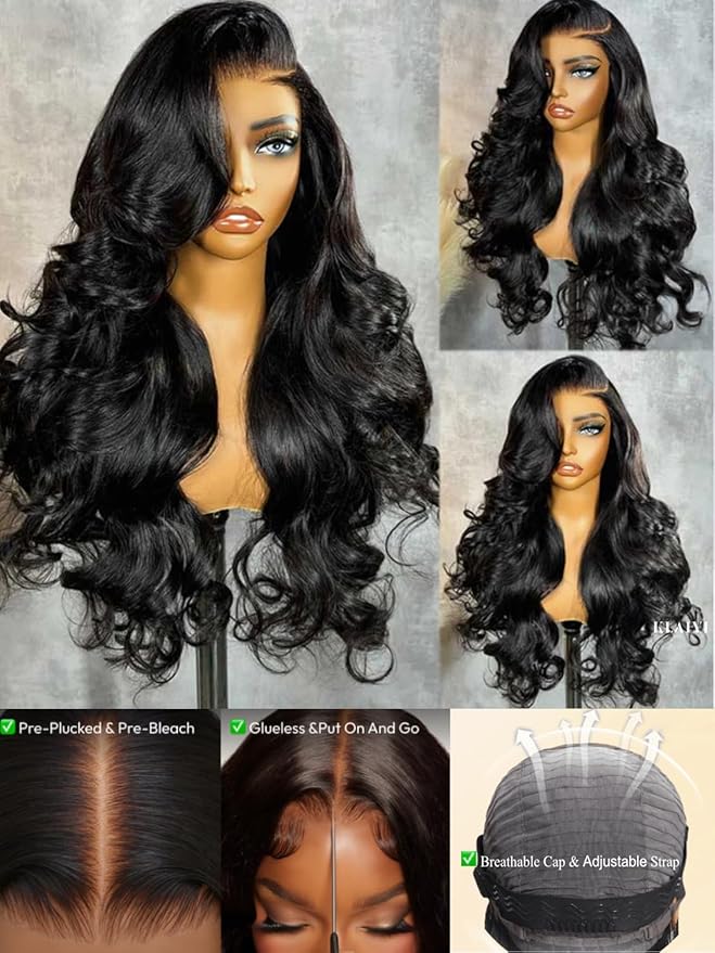 KLAIYI Wear And Go Glueless Wig Bye Bye Knots 13x4Precut Lace Front Wigs Human Hair Loose Body Wave Wig Pre Bleached Pre Everything Pre Plucked with Baby Hair 3S Ready to Wear Beginner Friendly 24Inch