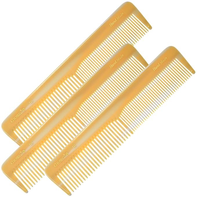 Giorgio GIVY16 Fine and Wide Tooth Handmade Detangler Comb - Hair Styling and Detangling Saw Cut Barber Comb for Men and Women