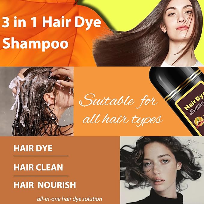 Hair Dye Shampoo 3 in 1, Long-Lasting Hair Color Shampoo with Herbal Ingredients, Instant Magic Hair Dye, Easy Application Shampoo Para Canas for Women Men 16.9 Fl Oz (Wine Red)