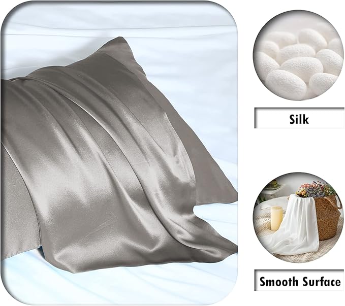 Silk Pillowcase for Hair and Skin,Soft,Breathable and Sliky 100% Queen Silk Pillow Case Set of 2,Both Sides Natural Mulberry Silk Pillowcases with Hidden Zipper(Queen Size 20"X 30",2pcs)