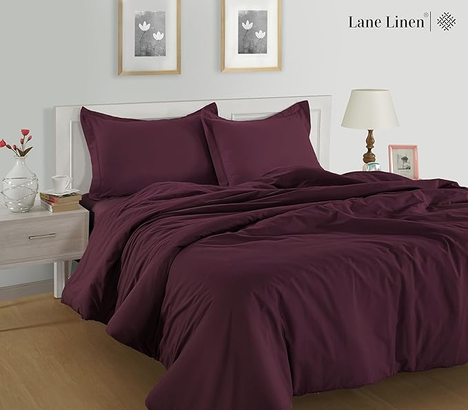 Lane Linen 100% Organic Cotton King Size Pillow Cases Set of 2 - 20"x36" Windsor Wine