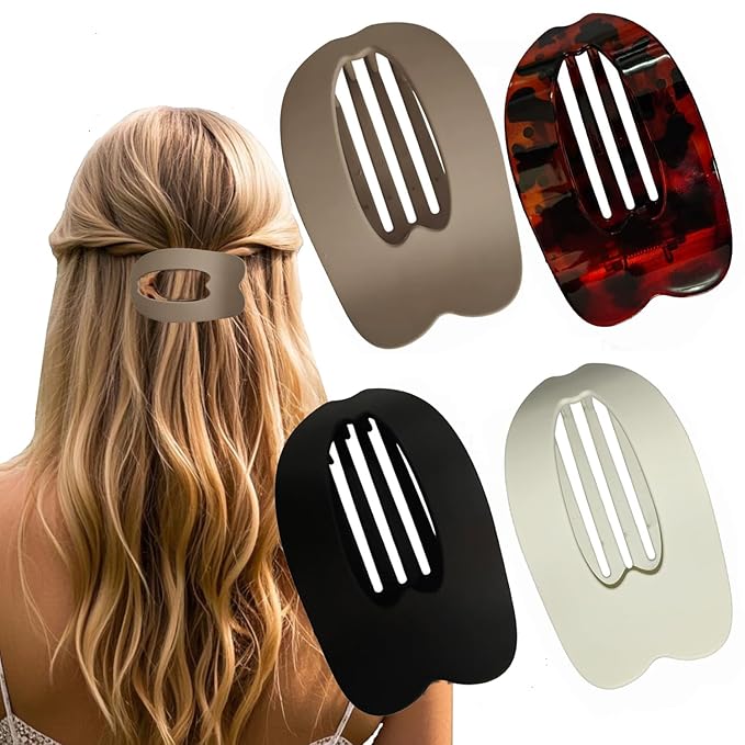4 PCS Flat Hair Clips, Strong Hold Hair Clips for Thick Thin Hair, Stylish Classic Hair Barrettes, Large Flat Claw Clips for Women Girls (Mixing)