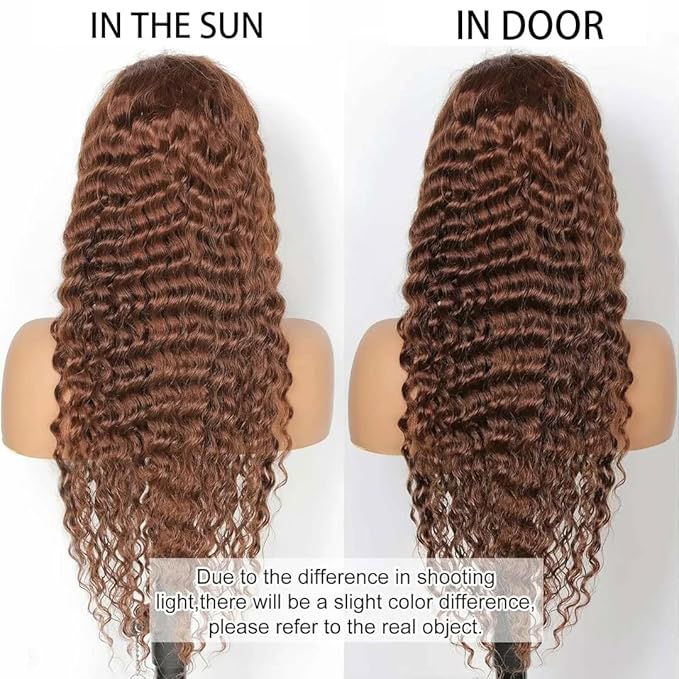 20 Inch Chocolate Brown Deep Wave Lace Front Wigs Human Hair Pre Plucked 200% Density 13x6 HD Lace Frontal Wigs with Baby Hair Deep Curly Wet and Wavy Glueless Wigs for Women (4# Brown, 20 Inch)