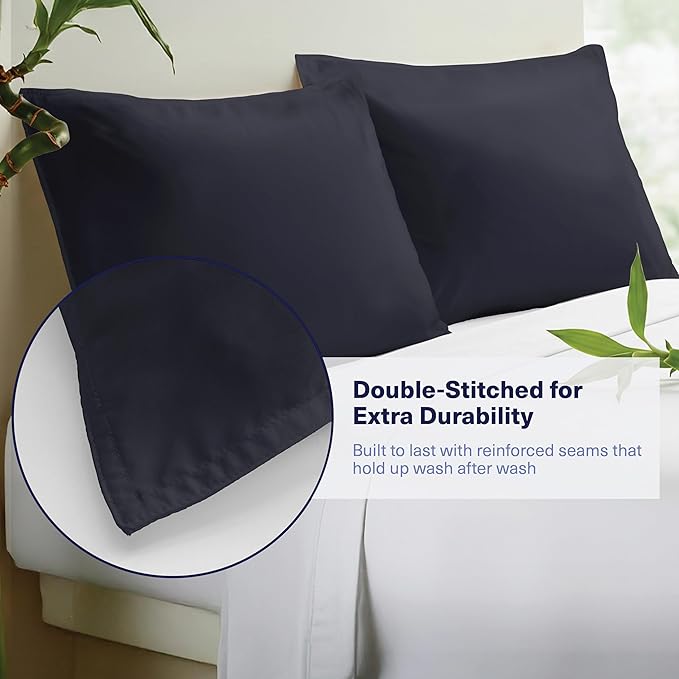 Kickoff Viscose Bamboo Pillowcase, King, Set of 2, 100% Organic Hidden Zippered Viscose Bamboo Pillow Case King Size, Cooling Pillow Cover for Hot Sleepers (20"x40", Onyx Black)