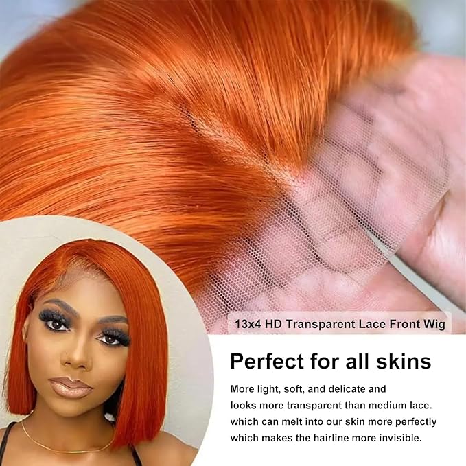 Bob Wig Human Hair 13x4 Orange Ginger Bob Lace Front Wigs Human Hair Real 100% Virgin Human Hair Wigs for Black Women 14inch