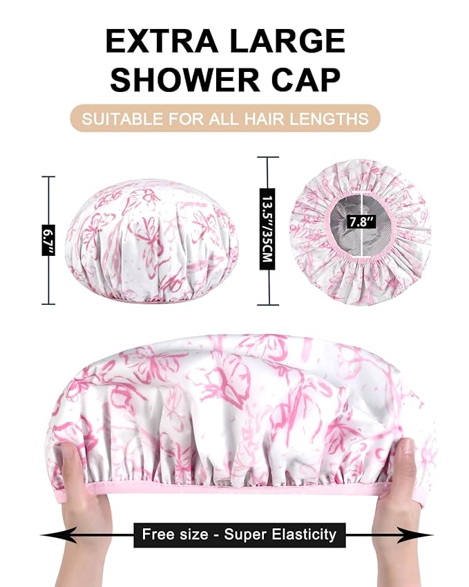 YIZIJIZI 2 Pieces Heat Cap for Deep Conditioning, Conditioning Cap Made of Aluminum Foil for Home and Salon Use, Hair Dyeing（Pink floral）