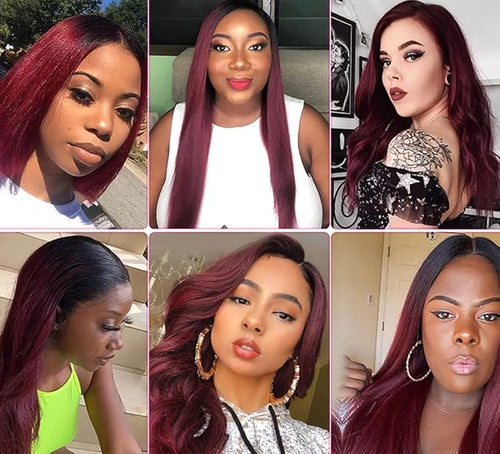 30 32 34 Inch Ombre Human Hair Bundles 1B99J Straight Bundle Niegmeag Brazilian Virgin Remy Hair Extensions 2 Tone Black and Burgundy Straight Bundle 150g