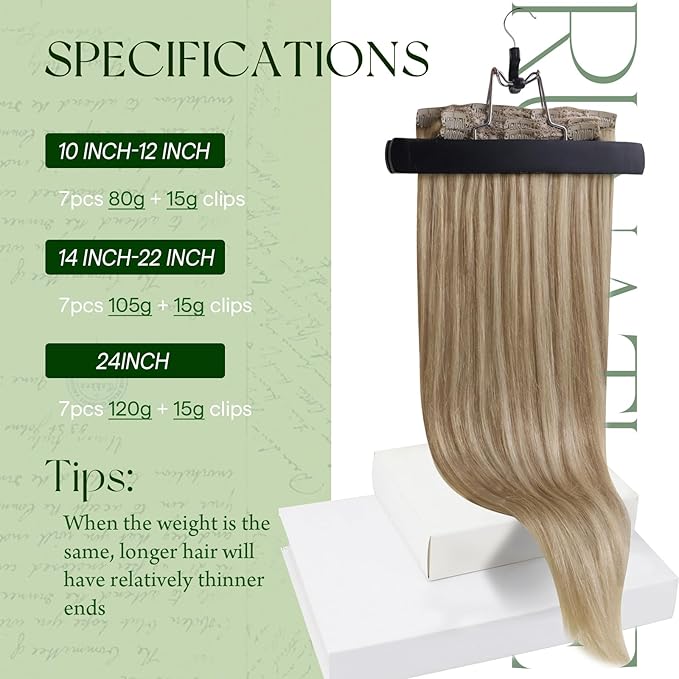 RUNATURE Blonde Clip in Hair Extensions, Real Human Hair Clip in Extensions, Short Hair Extensions Clip Ins, Remy Natural Hair, Easy To Apply, 12 Inch 80g 7pcs #16P22 Beige Blonde Highlights