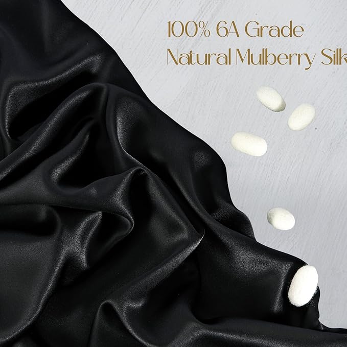 ZIMASILK 100% Pure Mulberry Silk Pillowcase 2 Pack, Soft and Smooth,Both Sides Premium Grade 6A Silk,600 Thread Count,with Hidden Zipper (Queen 20''x30'',Black)
