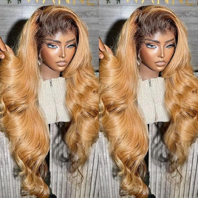 200 density Honey Blonde Lace Front Wigs Human Hair 13x6 Ombre HD Transparent Lace Frontal Wig Human Hair for Women 12A Body Wave Lace Front Wigs Human Hair Blonde Wig Human Hair