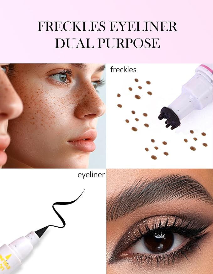 Erinde Waterproof Freckle Stamp Pen, Dual Ended Fake Freckle & Black Liquid Eyeliner, Long Lasting Quick Dry Faux Freckles Stamp Freck Pen for Natural Sunkissed Makeup, 04 Espresso