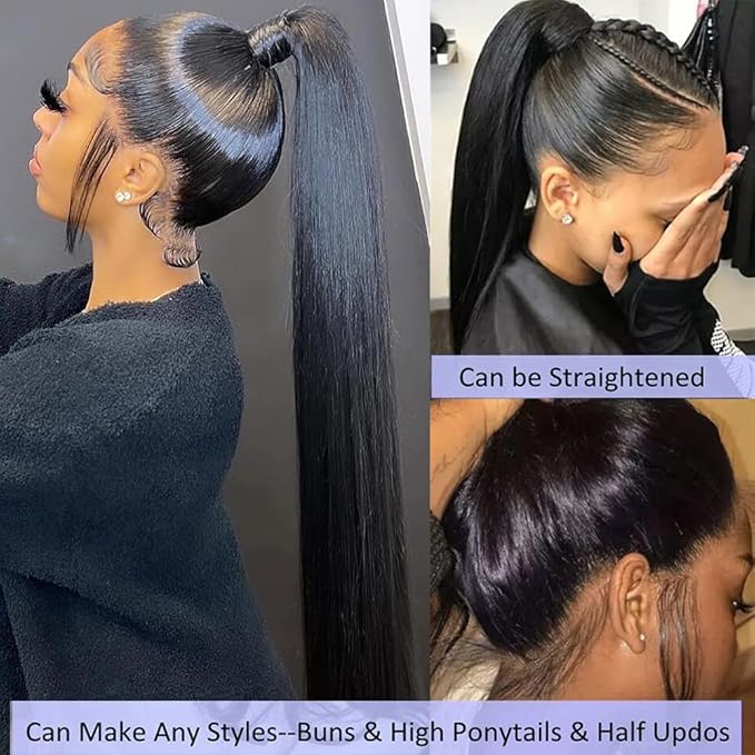 sdamey 360 Lace Front Wigs Human Hair 360 Full Lace Frontal Wigs Pre Plucked with Baby Hair Brazilian Virgin Hair Straight Human Hair 360 HD Lace Front Wigs (30 Inch)