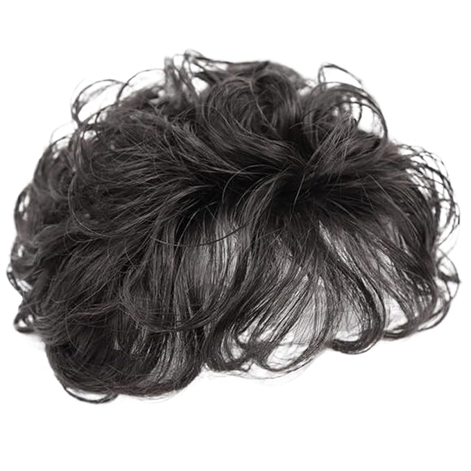 5.1'' Black Hair Toppers for Women, Curly Synthetic Hair Topper with Bangs, Breathable Fluffy Clip-in Natural Wig Toppers, Thinning/Loss, For Thin