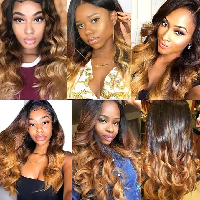 4/27 Body Wave Bundles Human Hair Ombre Blonde Bundle 24 26 28 Inch 3 Tone Brown and Blonde Body Wave Bundles Niegmeag Virgin Soft and Silky Remy Hair Extensions 300g