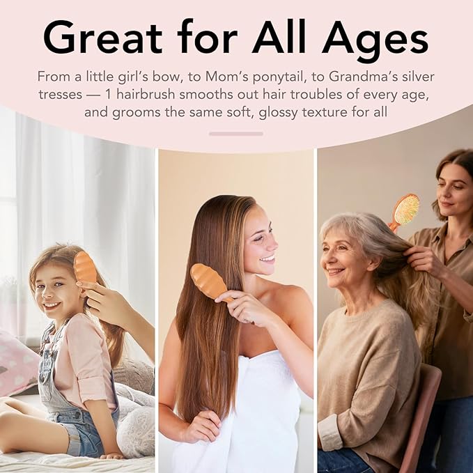 Handmade Boar Bristle Hair Brush for Women Girls with All Hair Types - Restore Natural Shine for Frizz Control At-Home Salon Treatment to Smooth, Detangle and Add Volume for Thin Hair