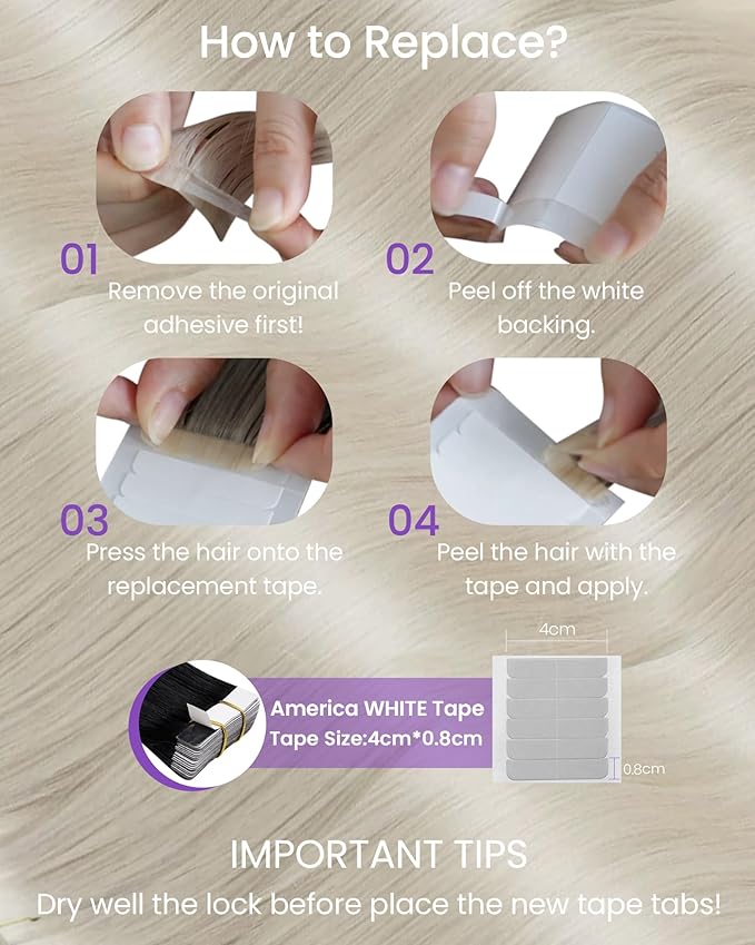 LaaVoo Tape in Hair Extensions Human Hair Tape in Extension Platinum Blonde 18 Inch Tape ins Hair Extension White Blonde Seamless Hair 20pcs/50gram
