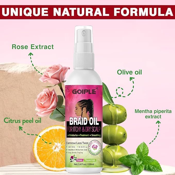 Rose Water for Hair Loc Spray Refreshing for Locs - Braid Oil for Soothes Moisturizes Dry & Itchy Scalp Braiding Scalp Oil for Twists - Loc Brush for Dreads Comfortable Massage Comb & Braid Bonnet