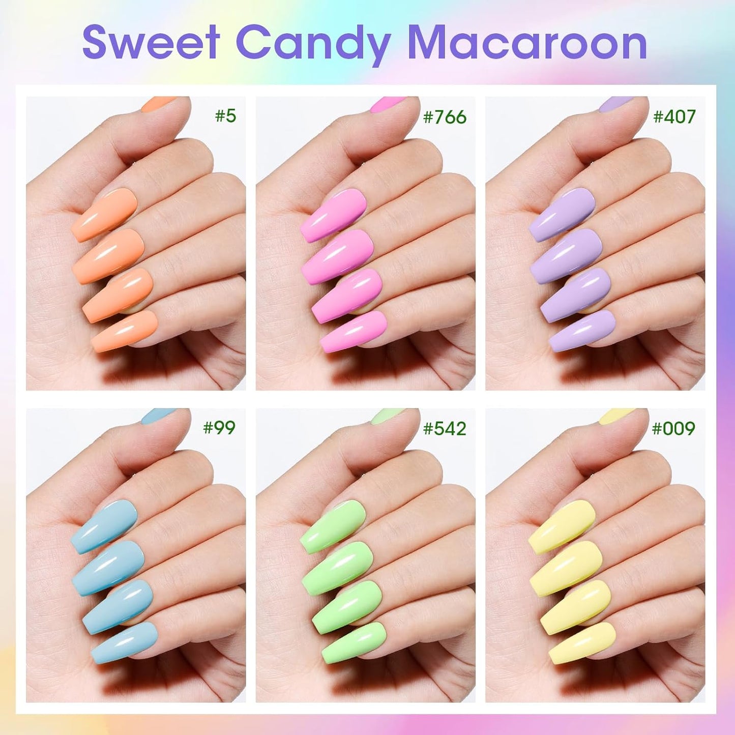 Gellen Pastel Regular Nail Polish Non Gel, Fast Air Drying Spring Summer Nail Polish No UV Light Needed Macaron 6 Colors Nude Pink Purple Blue Green Yellow Set for Women Manicure Home Salon, Hema Free