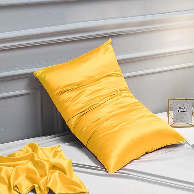 NTBAY 12 Pack Satin Standard Pillowcases for Hair and Skin, Luxurious and Silky Pillow Cases with Envelope Closure, 20 x 26 Inches, Yellow