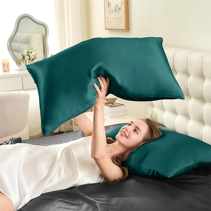 INFIIXSO Mulberry Silk Pillowcase for Hair and Skin, Silk Pillow Cases King Size with Hidden Zipper 20x40 Inches, Super Smooth and Soft Cooling Pillow Cases for Hot Sleepers(Teal, 1 Pack)