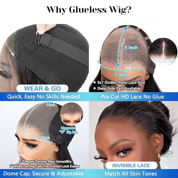 7x5 HD Lace Closure Glueless Wigs Human Hair Pre Plucked Pre Cut 180% Density Wear and Go Glueless Wig 22Inch Body Wave Lace Front Wigs Human Hair Pre Plucked for Black Women Natural Hairline