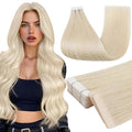 Full Shine Tape in Hair Extensions Human Hair 22Inch Color 1000 White Blonde Injected Tape in Hair Extensions Straight 20Pcs 50G Natural Density and Natural Look for All Occasions