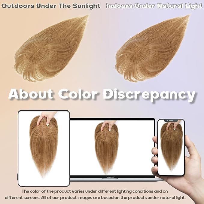 Hair Toppers for Women Real Human Hair-U Shape Toppers Hair Pieces for Women with Thinning Hairr 150% Density Silk Base Clip in Human Topper with Bangs for Daily Use(Light Brown-6#