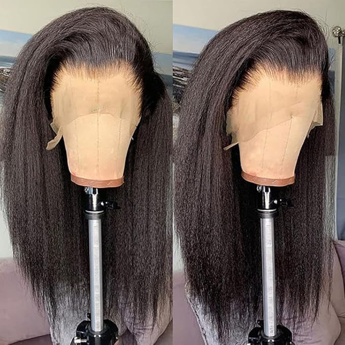 GOLFMAX Kinky Straight Lace Front Wigs Human Hair Pre Plucked With Baby Hairs 180% Density Yaki Straight 13x4 Transparent HD Glueless Lace Wig Human Hair Wigs For Black Women 24 Inch