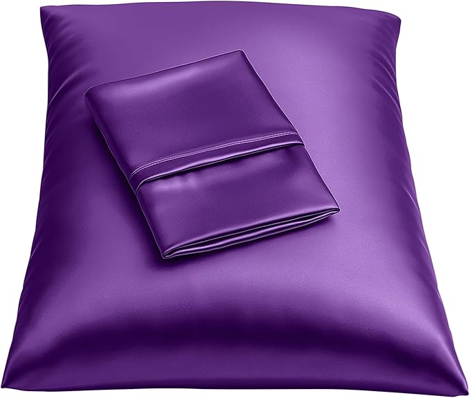 BLISSFORD Purple Satin Pillowcase with Zipper, for Hair and Skin Care, Feels Soft and Cool Like a Silk Pillowcase, Satin Pillow Cases 2 Pack, Slik Pillow Cover, Grape/Purple, Queen Size - Set of 2