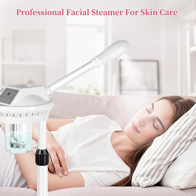 Professional Facial Steamer, Esthetician Steamer on Wheels, Stand Face Steamer for Facial Deep Cleaning, Steamer for Facial for Personal Care or Spa, Moisturizing and Hydrating