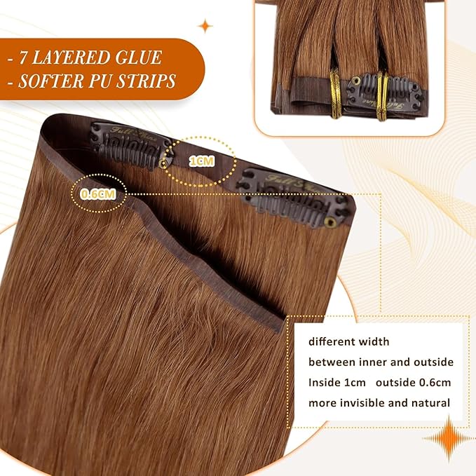 Full Shine Hair Clip in Extensions 22 Inch Copper Red Real Hair Extensions Clip in Human Hair Skin Weft Auburn Brown for Straight Add Volume 120 G 8 PCS