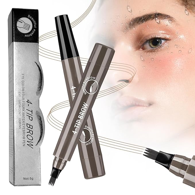 2025 New Magic Eyebrow Pencil, 3D Waterproof 4 Tipped Precise Brow Pen Microblading Eyebrow Pencil Contouring Pen Fine Stroke Microblading Creates Natural (Gray Brown)