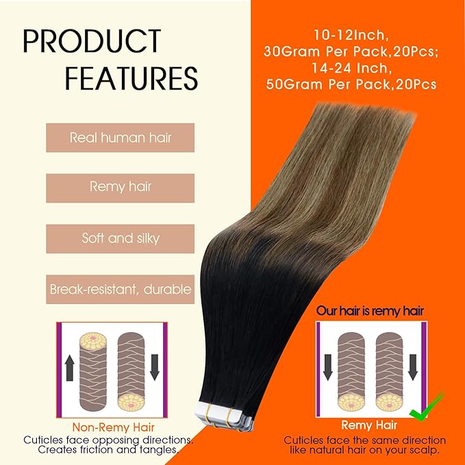 Full Shine Tape in Extensions Human Hair Color 1B Black Ombre 6 Brown And 27 Caramel Blonde Invisible Tape in Hair Extensions Human Hair 22Inch Remy Seamless Skin Weft 50Gram for Wedding 20Pcs