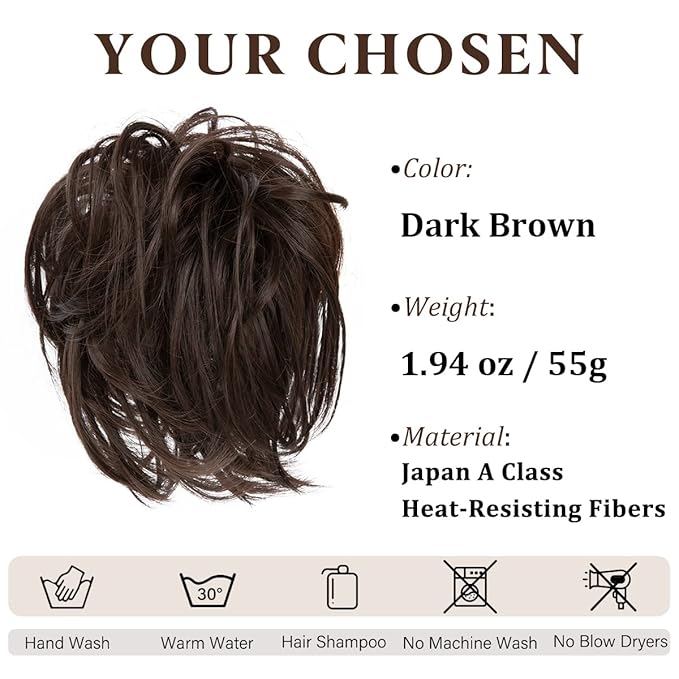 SARLA Messy Hair Bun Hair Pieces Curly Synthetic Updo Fake Scrunchies Ponytail Extension for Women Dark Brown 1PCS