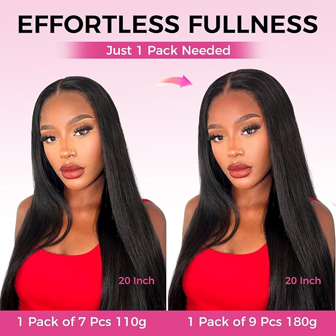 Lashey Seamless Clip in Hair Extensions Human Hair Extensions, 200g 9pcs Straight Natural Black Fuller Real Human Hair Clip in Extensions 22 Inch