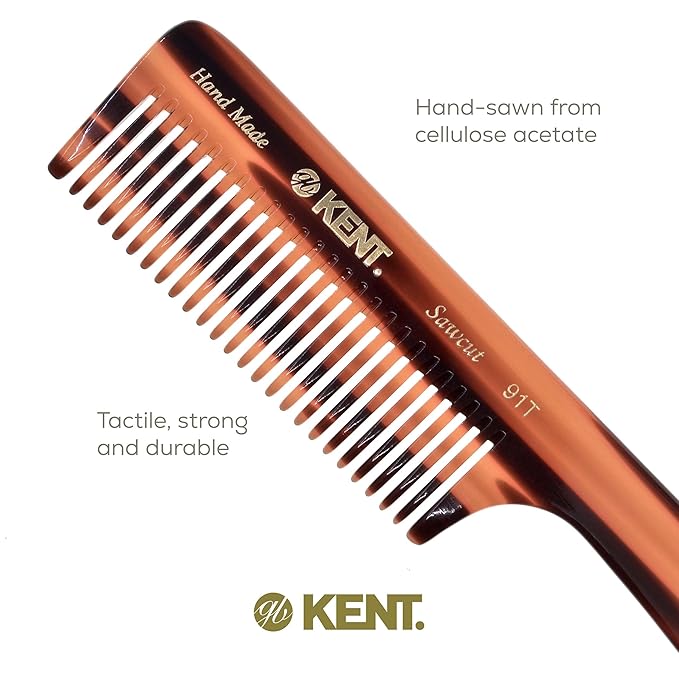 Kent 91T Wide Tooth Detangler Hair Comb for Women and Men - for Curly and Wavy Hair - Wet Hair Comb, Large Handle Wide Tooth Shower Comb for Effective Detangling, Saw-Cut Hand Polished made in England