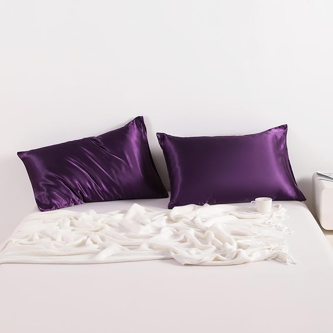 NTBAY 2 Pack Satin King Pillowcases for Hair and Skin, Luxurious and Silky Pillow Cases with Envelope Closure, 20x40 Inches, Eggplant Purple