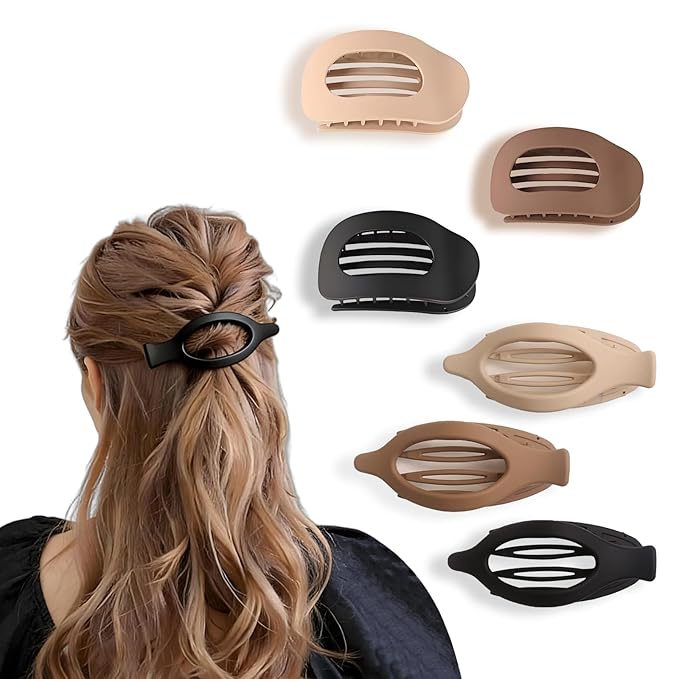 6Pcs Matte No-Slip Flat Claw Clips,Duckbill Hair Clips for Women, Simple Elegant flat hair clips for Thick Thin Long Short Hairs,flat claw clips for women (8Pcs,Mix-A) (E)