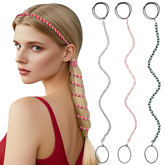 3 Packs Ponytail Holders Hair Ties for Women, Spiral Pony Tails Elastic Braided Hair Holders for Gym Swimming Sports (3pcs25"colorful31)