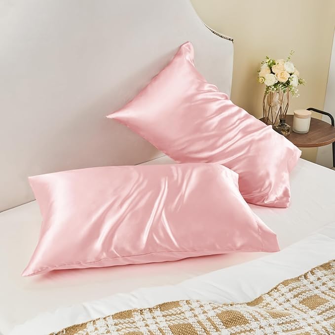 BEDELITE Satin Pillowcase for Hair and Skin, Super Soft and Cooling Similar to Silk Pillow Cases 2 Pack with Envelope Closure, Gift for Women Men(20"x40" King Size, Pink)