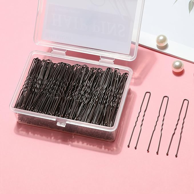 U Shaped Hair Pins 250 PCS, Coffee Brown Hair Pins for Women, Girls, Kids. With Storage Box. Hair Bobby Pins for Hair Updo, Dance, and Wedding