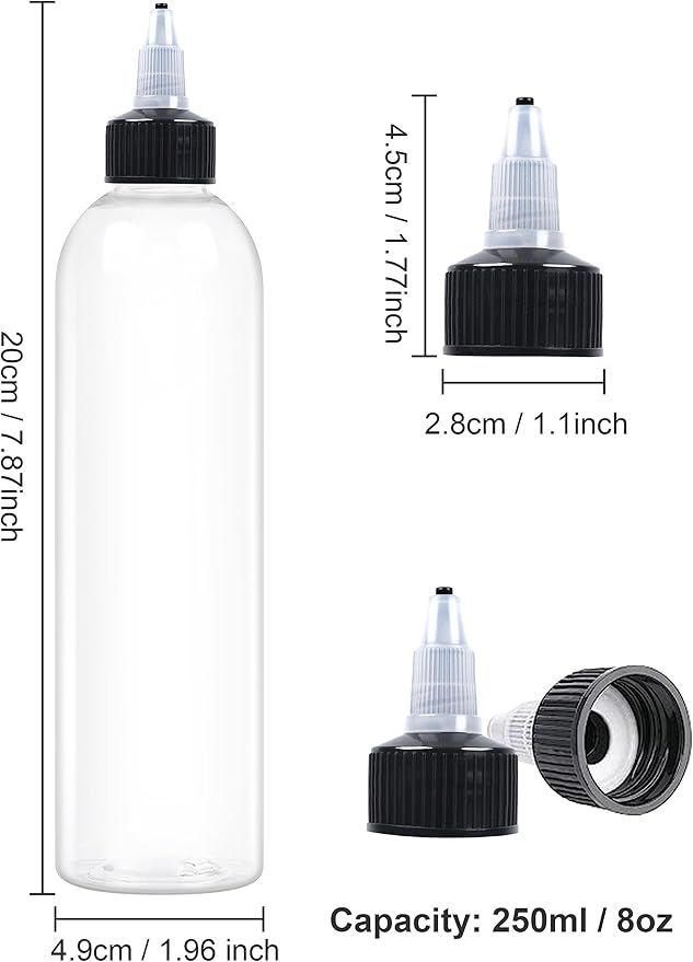 12 Pcs 8oz Plastic Squeeze Bottles with Twist Top Cap, 250ml Clear Dispensing Bottles, Empty Squirt Bottle for Liquids, Sauces, Arts, Crafts, Travel