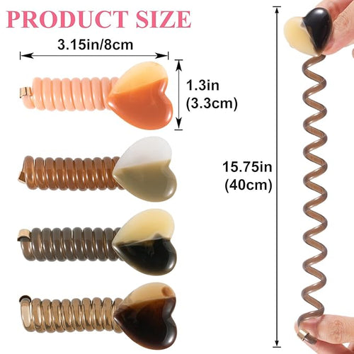 4PCS Heart Spiral Hair Ties, 4 Colors Heart Phone Cord Ponytail Holders for Women, Elegant Rubber Hair Coils, Stylish Hair Accessories for Party, Daily Use