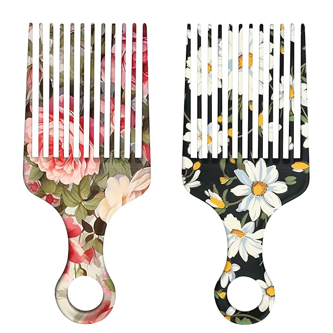 2 Pcs Afro Pick Comb for Natural Curly Hair,Portable Styling Hair Pick for Travel,Anti-Static,Cute Afro Comb for Women Men and Girls (Pink-T7)